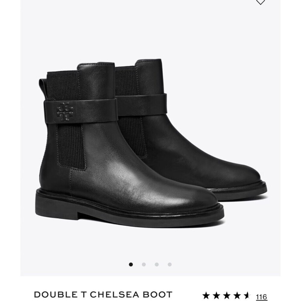 $428 Tory Burch Womens 10 Double T Chelsea Boot Black Ankle Leather Shoes Slip